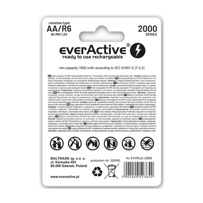 Herlaadbare AA batterijen Precharged EverActive NiMH batterijen - 2000mAh (4stuks)