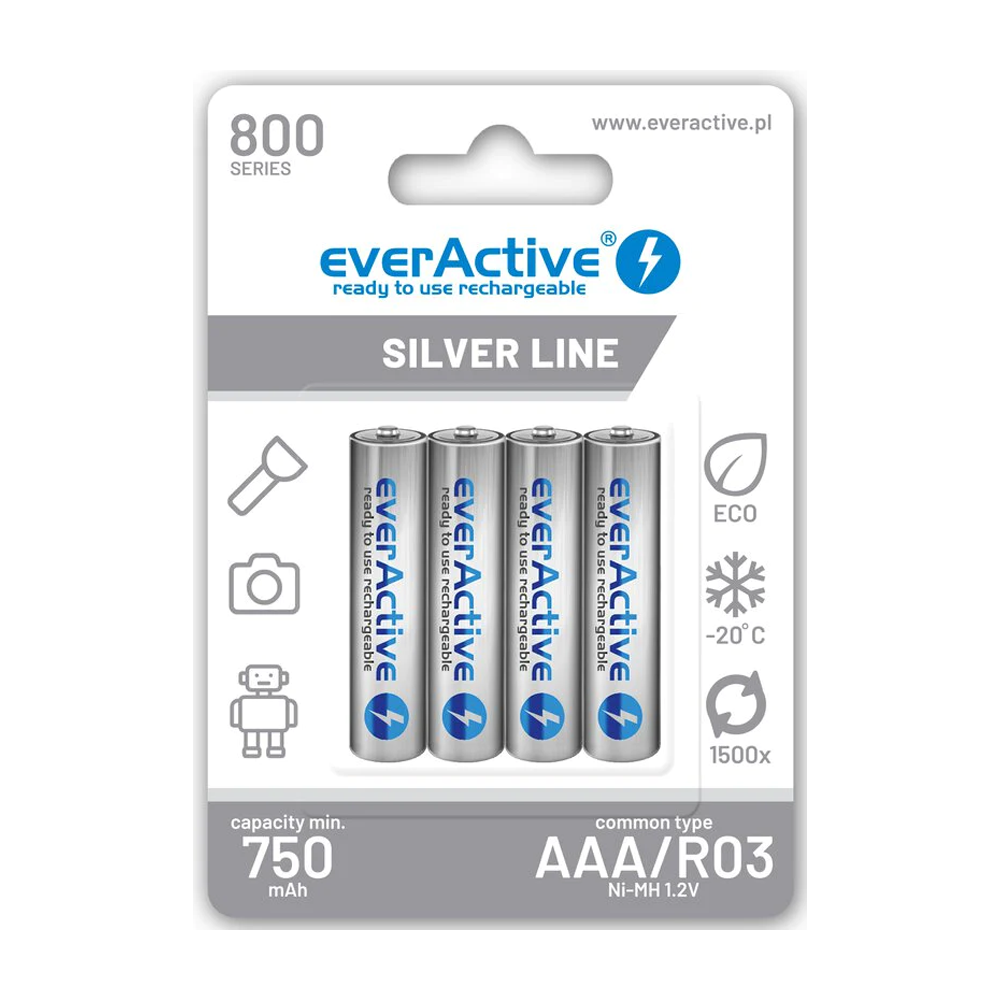 4 x Herlaadbare AAA batterijen Precharged EverActive NiMH batterijen - 800mAh