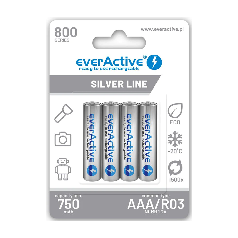 Herlaadbare AAA batterijen Precharged EverActive NiMH batterijen - 800mAh (4stuks)