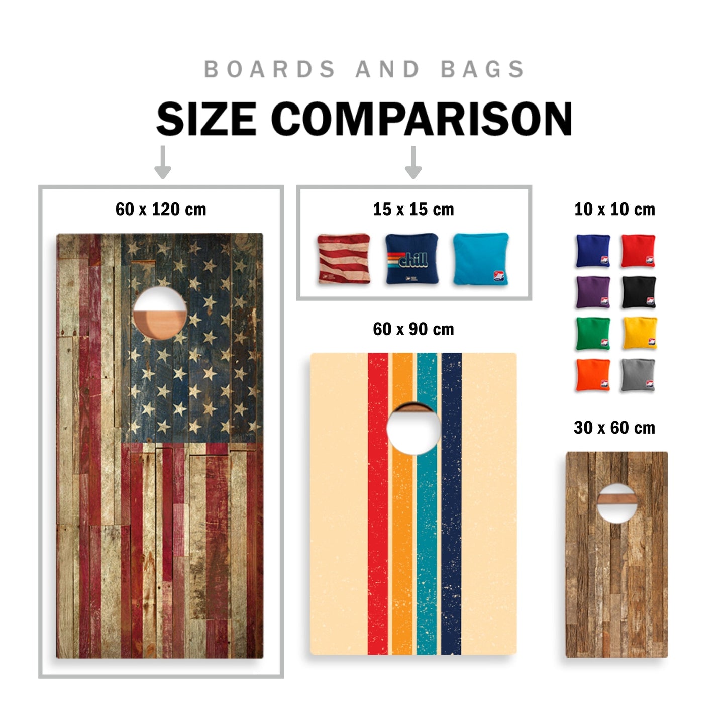 Classic Stripes Natural Wood Blues - 2x Cornhole Borden (60 x 120cm)