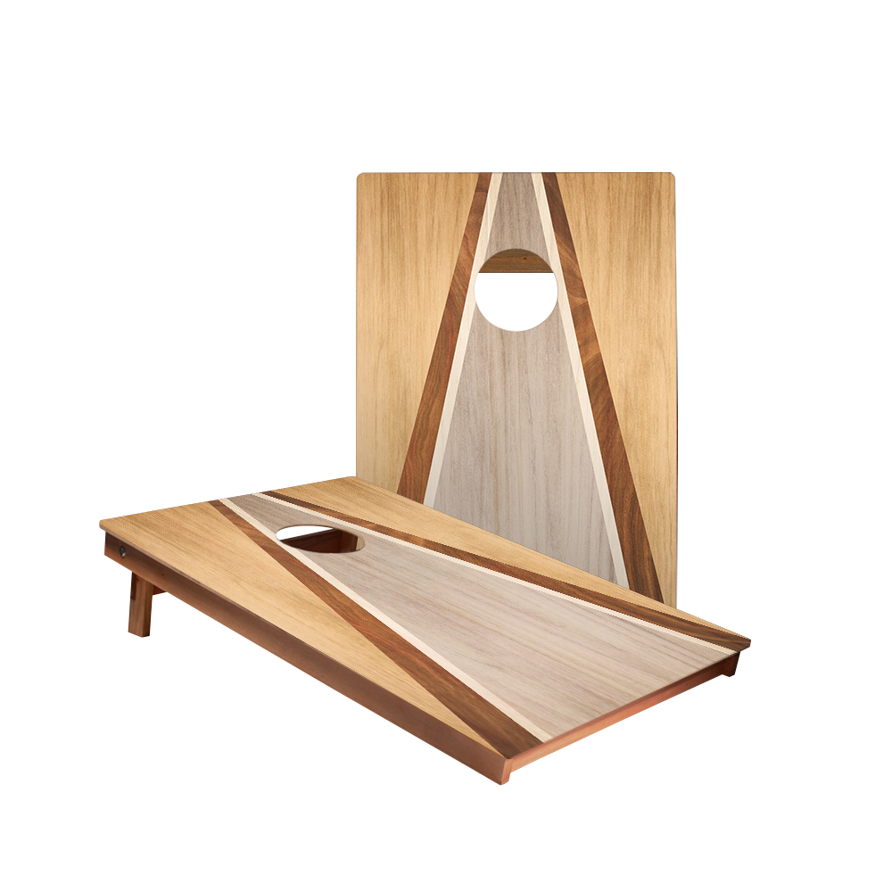 Natural & Gray Wood Triangle - 2x Cornhole Borden (60 x 90cm)