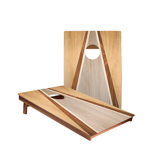 Natural & Gray Wood Triangle - 2x Cornhole Borden (60 x 90cm)